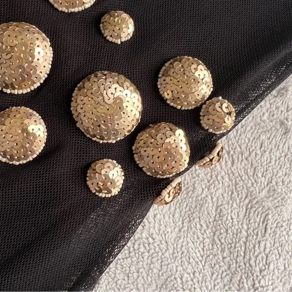 Hunza 80s 90s Vintage Mesh Sequin Embellished Sleeveless Midi Slip Dress Black - Picture 5 of 11